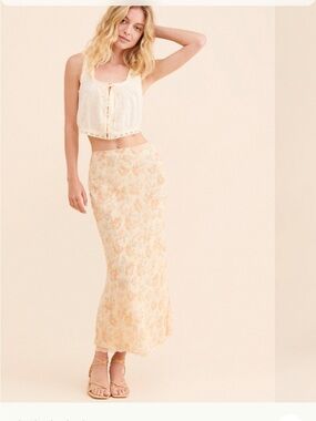 Hansen & Gretel | Elegant Cream Floral Midi Skirt - Lightweight Spring Staple